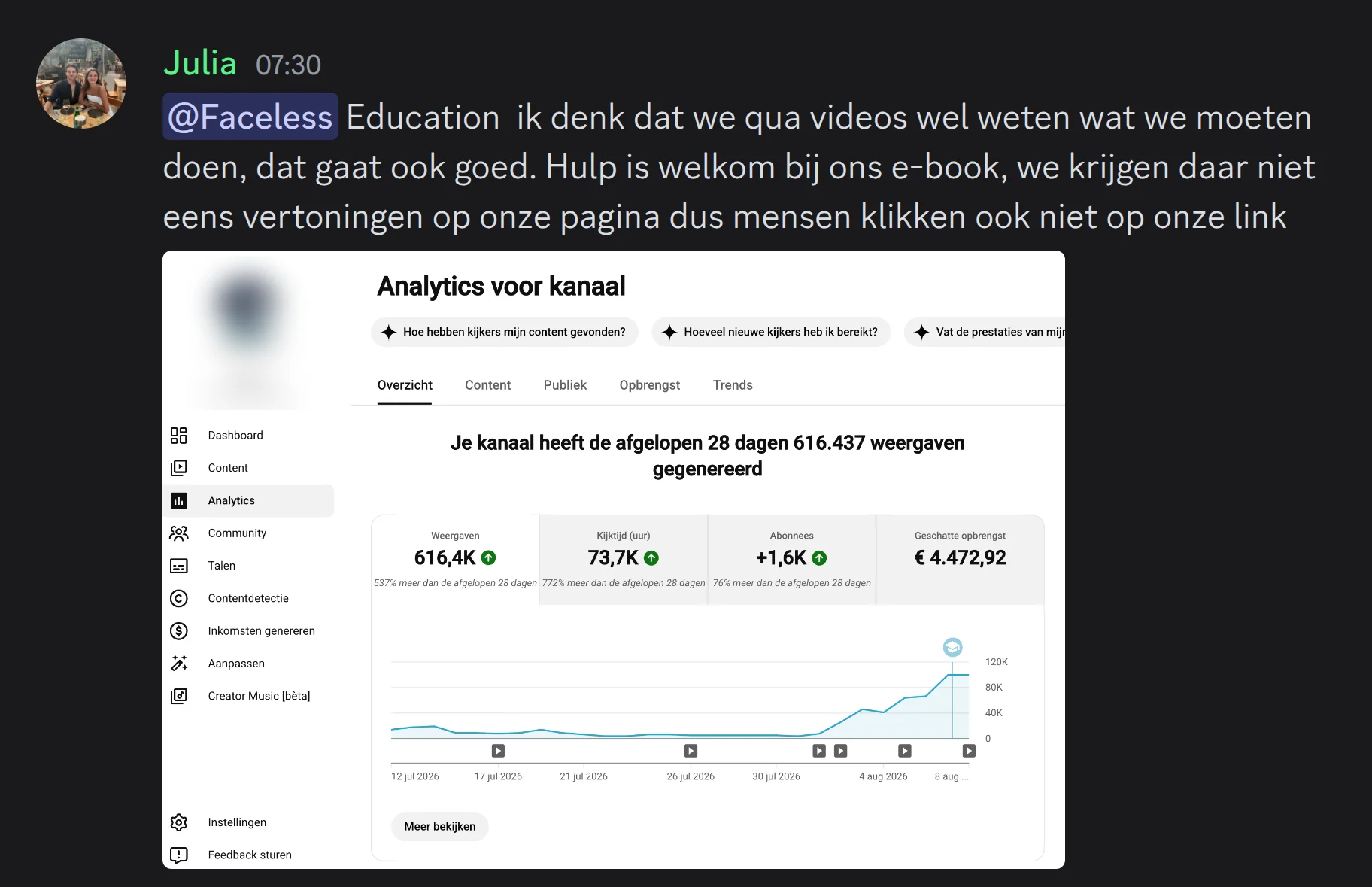 Julia — €4.472 in 28 dagen